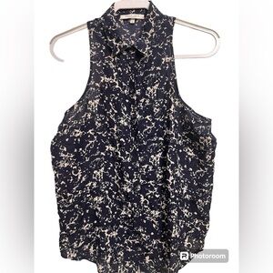 Bella Luxx Los Angeles 100% Silk Summer blouse medium blue & white